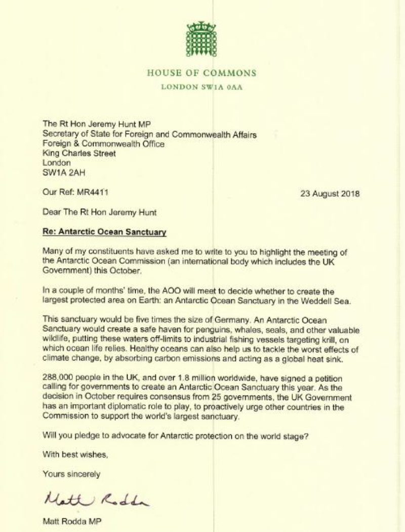 Letter frfom Matt Rodda MP to Jeremy Hunt