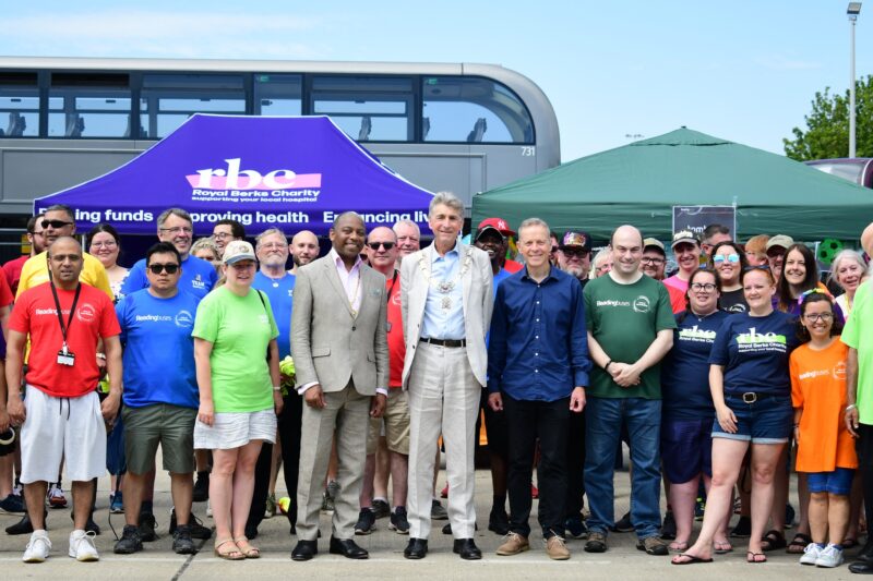 Group photograph featuring Matt Rodda at the Reading Buses Open Day 2023