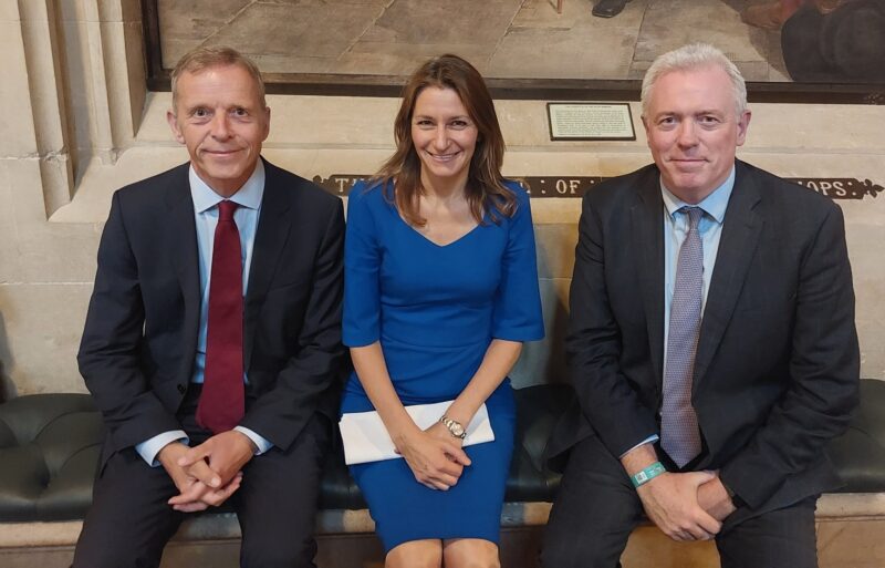 Photo of three ministers sat together. From left, Matt Rodda MP, Lucy Frazer MP, James Sunderland MP