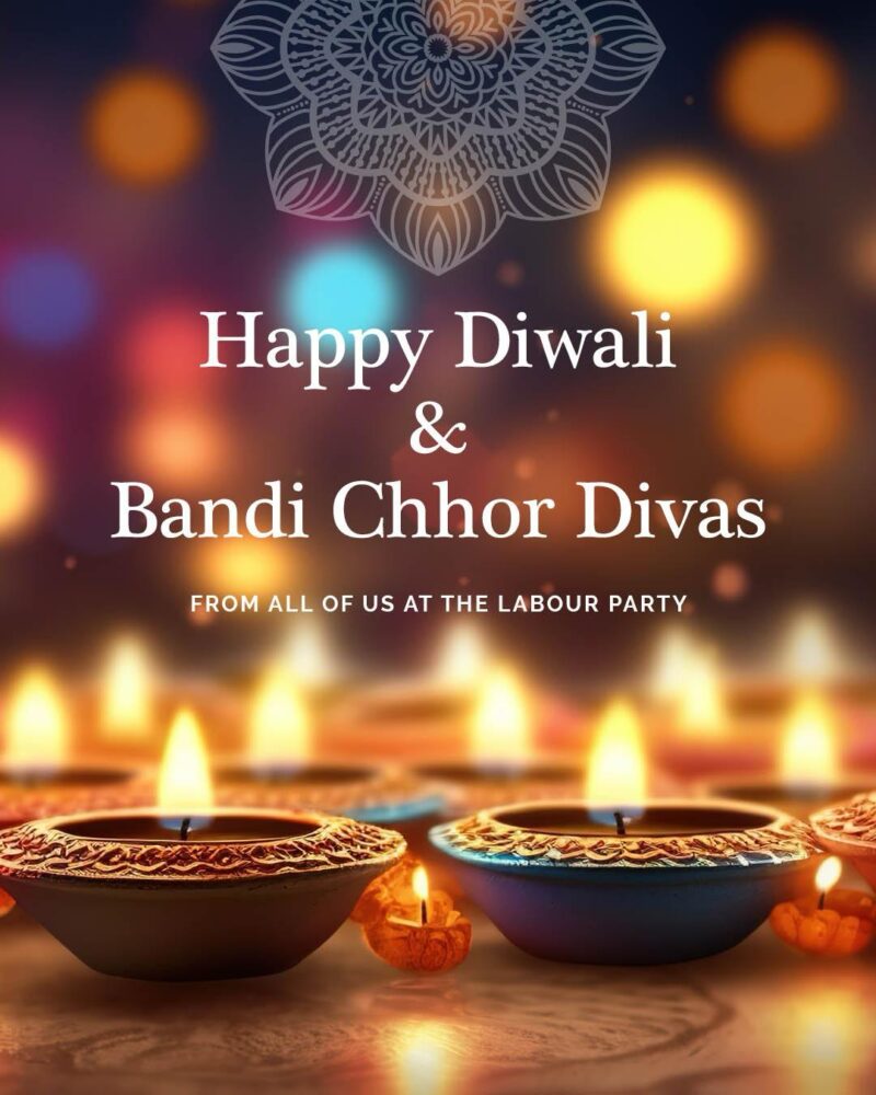 Photograph of candles with text superimposed reading Happy Diwali & Bandi Chhor Divas