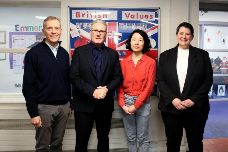Keir Starmer PM alongside local MPs Matt Rodda, Liv Bailey, and Yuan Yang
